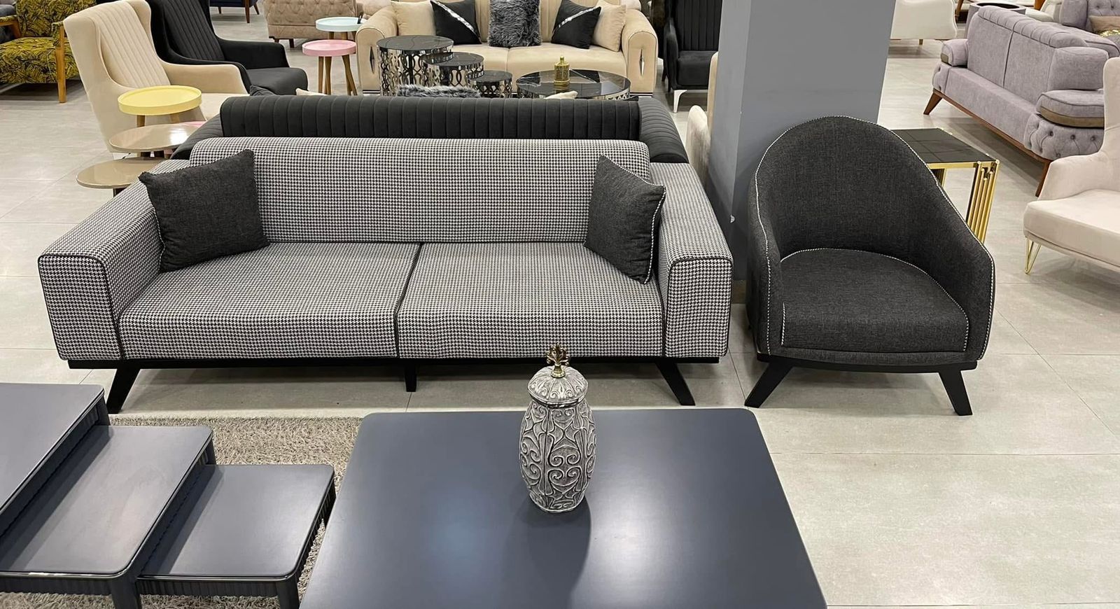 Houndstooth 3-Seater with Tub Chair