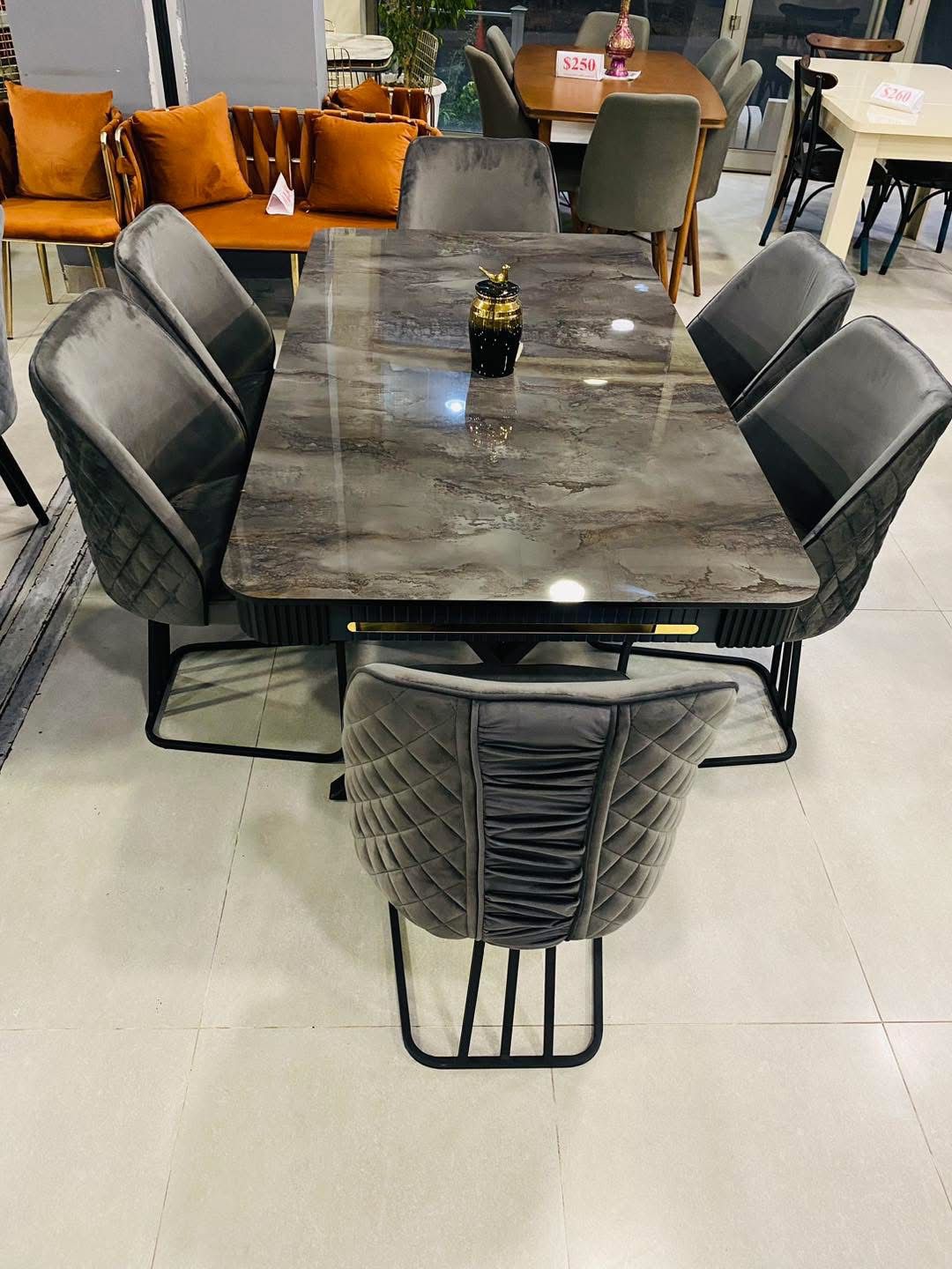 Grey Marble Dining Table Set