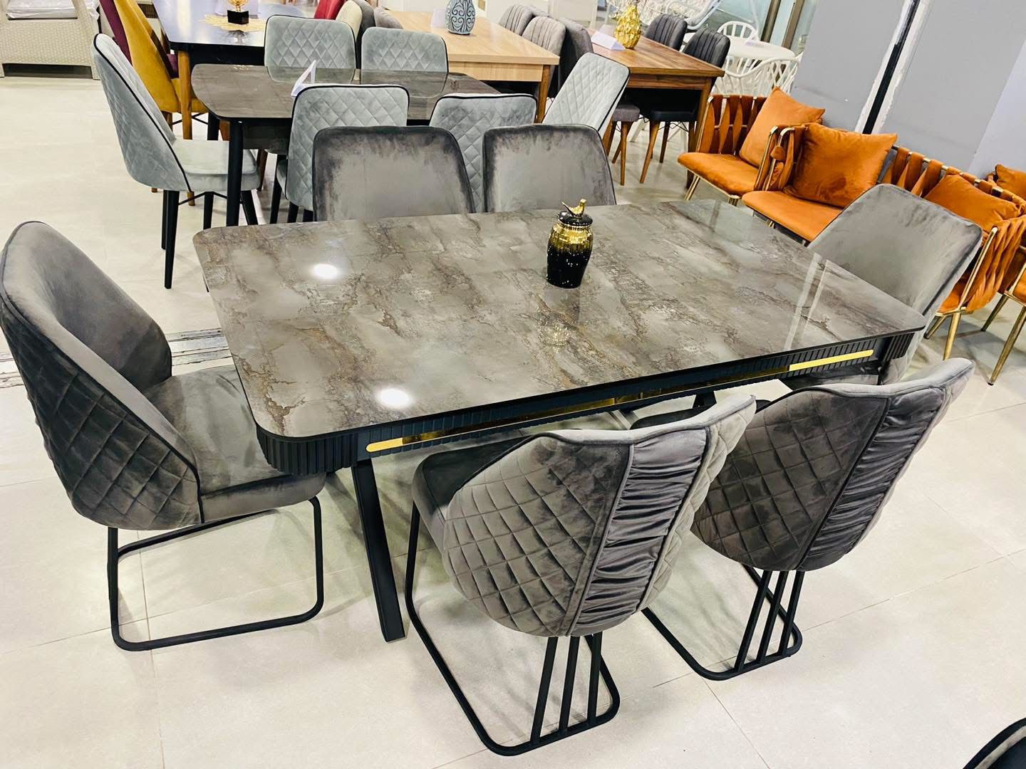 Grey-Brown Marble 6-Seater Dining Set