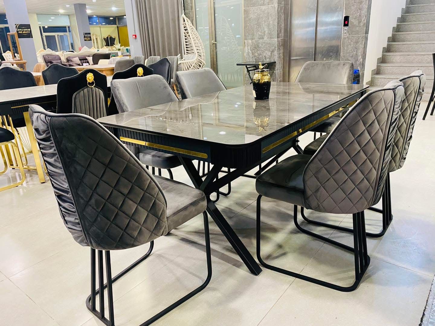 Marble-Top Dining Set (6 Chairs)