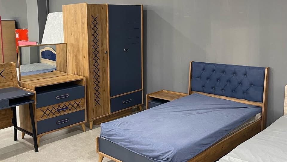 Walnut & Navy Bedroom Set